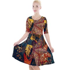 Star Lantern Lighting Quarter Sleeve A-line Dress With Pockets