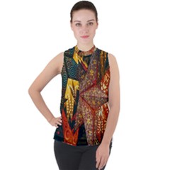 Star Lantern Lighting Mock Neck Chiffon Sleeveless Top