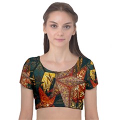 Star Lantern Lighting Velvet Short Sleeve Crop Top 