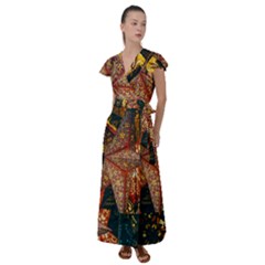 Star Lantern Lighting Flutter Sleeve Maxi Dress