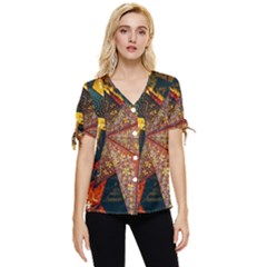 Star Lantern Lighting Bow Sleeve Button Up Top