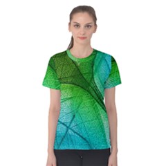 3d Leaves Texture Sheet Blue Green Women s Cotton T-shirt