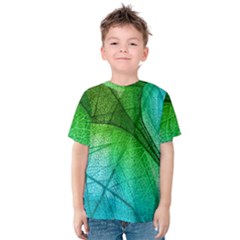 3d Leaves Texture Sheet Blue Green Kids  Cotton T-shirt