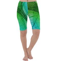 3d Leaves Texture Sheet Blue Green Cropped Leggings 