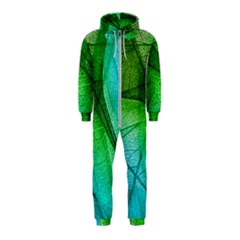 3d Leaves Texture Sheet Blue Green Hooded Jumpsuit (kids)