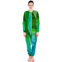 3d Leaves Texture Sheet Blue Green Onepiece Jumpsuit (ladies)