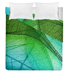 3d Leaves Texture Sheet Blue Green Duvet Cover Double Side (queen Size)