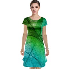 3d Leaves Texture Sheet Blue Green Cap Sleeve Nightdress