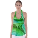 3d Leaves Texture Sheet Blue Green Tie Back Tankini Top View1