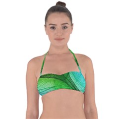 3d Leaves Texture Sheet Blue Green Tie Back Bikini Top