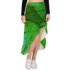 3d Leaves Texture Sheet Blue Green Asymmetrical Ruffle Hem Skirt 