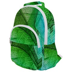 3d Leaves Texture Sheet Blue Green Rounded Multi Pocket Backpack