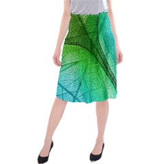 3d Leaves Texture Sheet Blue Green Midi Beach Skirt