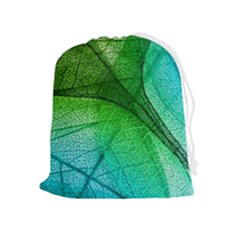 3d Leaves Texture Sheet Blue Green Drawstring Pouch (xl)