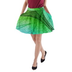 3d Leaves Texture Sheet Blue Green A-line Pocket Skirt