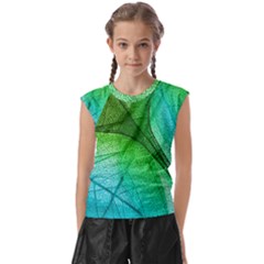 3d Leaves Texture Sheet Blue Green Kids  Raglan Cap Sleeve T-shirt by Cemarart