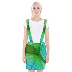 3d Leaves Texture Sheet Blue Green Braces Suspender Skirt