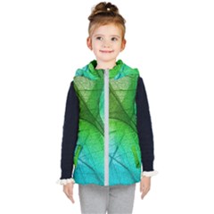 3d Leaves Texture Sheet Blue Green Kids  Hooded Puffer Vest