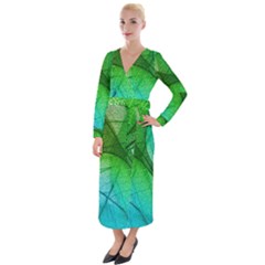 3d Leaves Texture Sheet Blue Green Velvet Maxi Wrap Dress