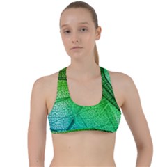 3d Leaves Texture Sheet Blue Green Criss Cross Racerback Sports Bra