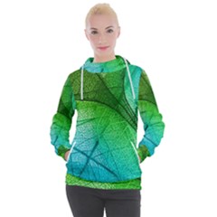 3d Leaves Texture Sheet Blue Green Women s Hooded Pullover