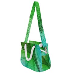 3d Leaves Texture Sheet Blue Green Rope Handles Shoulder Strap Bag by Cemarart