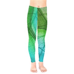 3d Leaves Texture Sheet Blue Green Kids  Leggings