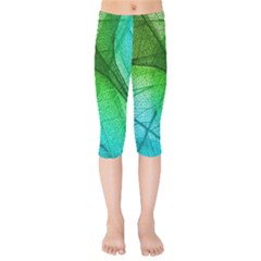 3d Leaves Texture Sheet Blue Green Kids  Capri Leggings 