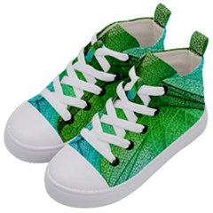 3d Leaves Texture Sheet Blue Green Kids  Mid-top Canvas Sneakers