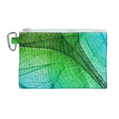 3d Leaves Texture Sheet Blue Green Canvas Cosmetic Bag (large)