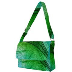 3d Leaves Texture Sheet Blue Green Full Print Messenger Bag (s) by Cemarart