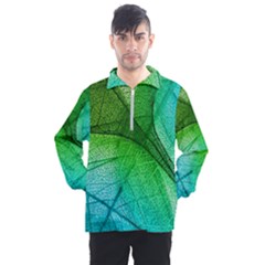 3d Leaves Texture Sheet Blue Green Men s Half Zip Pullover