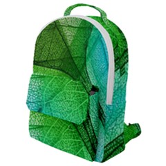 3d Leaves Texture Sheet Blue Green Flap Pocket Backpack (small)