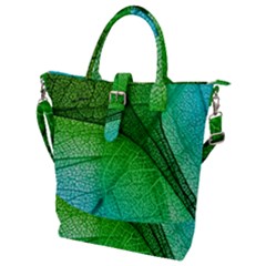 3d Leaves Texture Sheet Blue Green Buckle Top Tote Bag