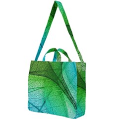 3d Leaves Texture Sheet Blue Green Square Shoulder Tote Bag