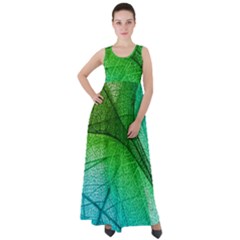 3d Leaves Texture Sheet Blue Green Empire Waist Velour Maxi Dress