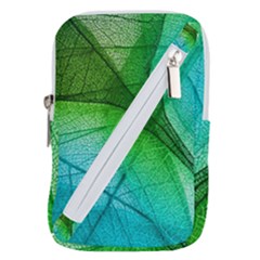 3d Leaves Texture Sheet Blue Green Belt Pouch Bag (small)