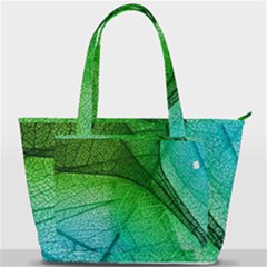 3d Leaves Texture Sheet Blue Green Back Pocket Shoulder Bag 