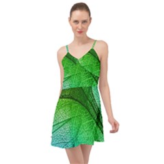 3d Leaves Texture Sheet Blue Green Summer Time Chiffon Dress