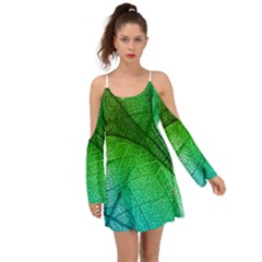 3d Leaves Texture Sheet Blue Green Boho Dress