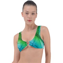 3d Leaves Texture Sheet Blue Green Ring Detail Bikini Top by Cemarart