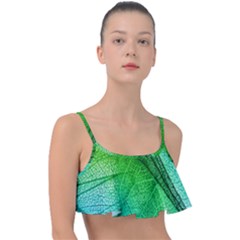 3d Leaves Texture Sheet Blue Green Frill Bikini Top