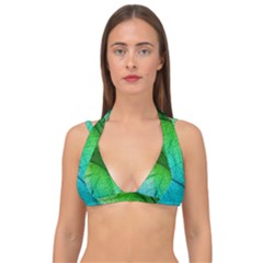 3d Leaves Texture Sheet Blue Green Double Strap Halter Bikini Top