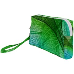 3d Leaves Texture Sheet Blue Green Wristlet Pouch Bag (small)