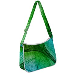 3d Leaves Texture Sheet Blue Green Zip Up Shoulder Bag