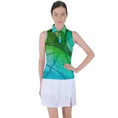 3d Leaves Texture Sheet Blue Green Women s Sleeveless Polo T-shirt