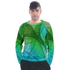 3d Leaves Texture Sheet Blue Green Men s Long Sleeve Raglan T-shirt