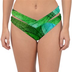 3d Leaves Texture Sheet Blue Green Double Strap Halter Bikini Bottoms