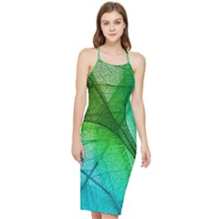 3d Leaves Texture Sheet Blue Green Bodycon Cross Back Summer Dress