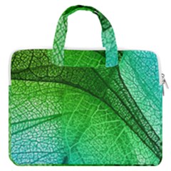 3d Leaves Texture Sheet Blue Green Macbook Pro 13  Double Pocket Laptop Bag